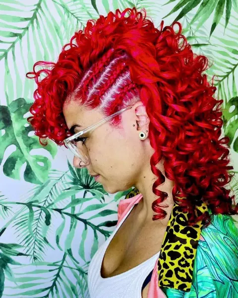 Rojo intenso con trenzas laterales
